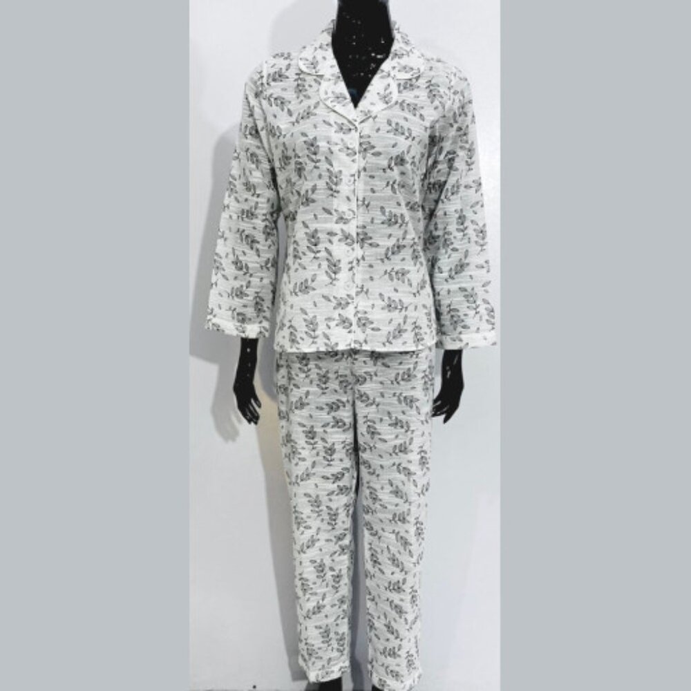 SoieRose White Floral Pajama Set - 100% Cotton - SR1075